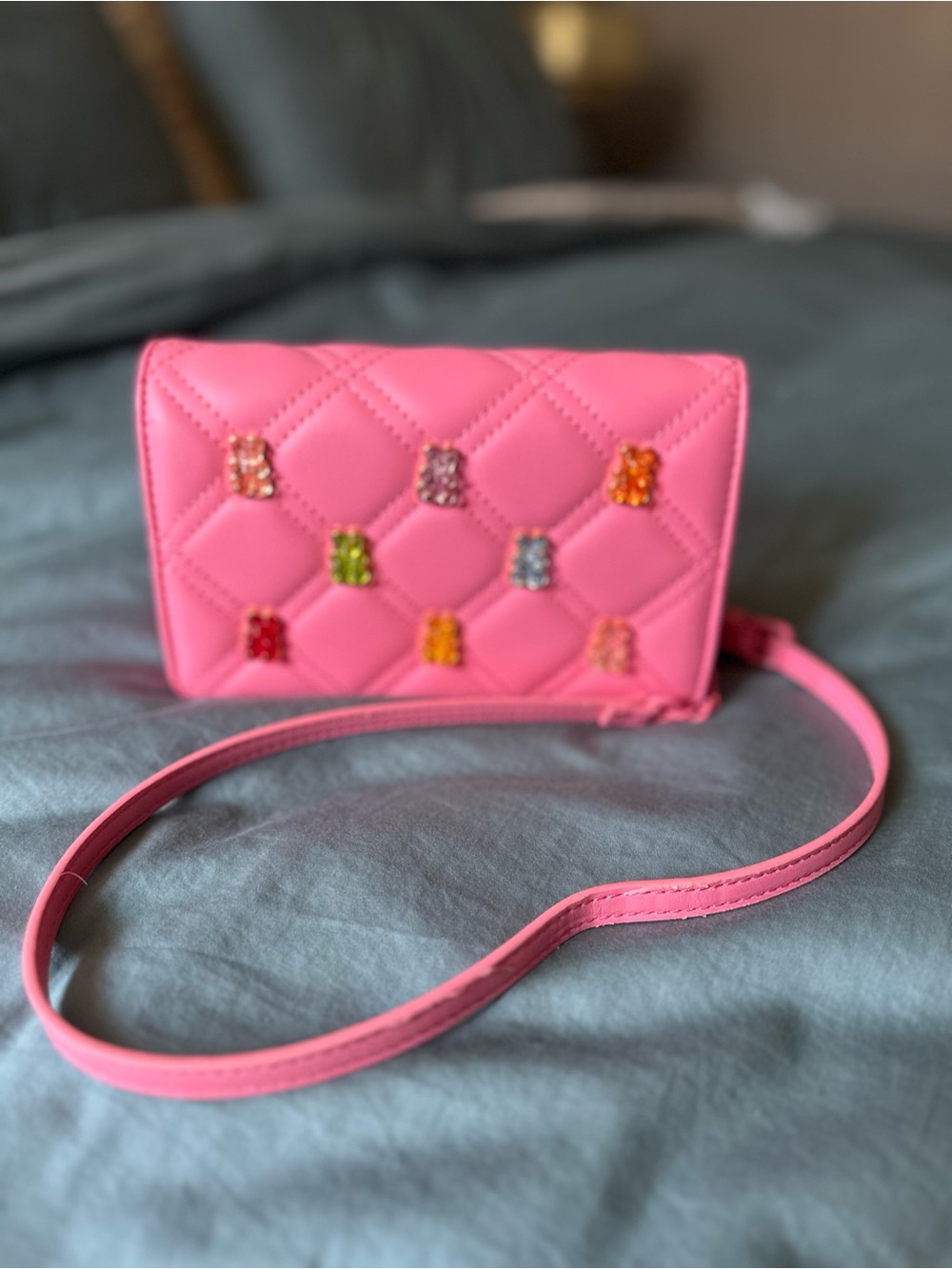 Betsey Johnson Pink Gummy Bear Quilted Crossbody Bag